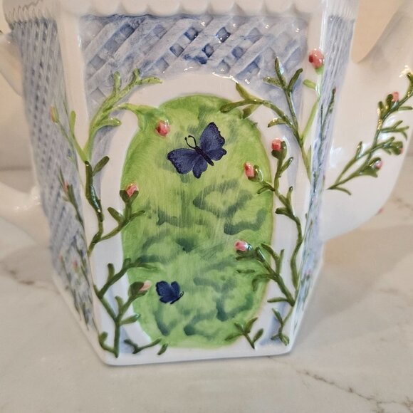 Winterthur By Enesco Gazebo Trellis Floral Butterfly Ceramic Teapot with Lid 8" - Picture 2 of 11